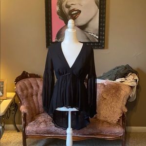 Bebe V-neck, high/low empire waist, v-neck blouse